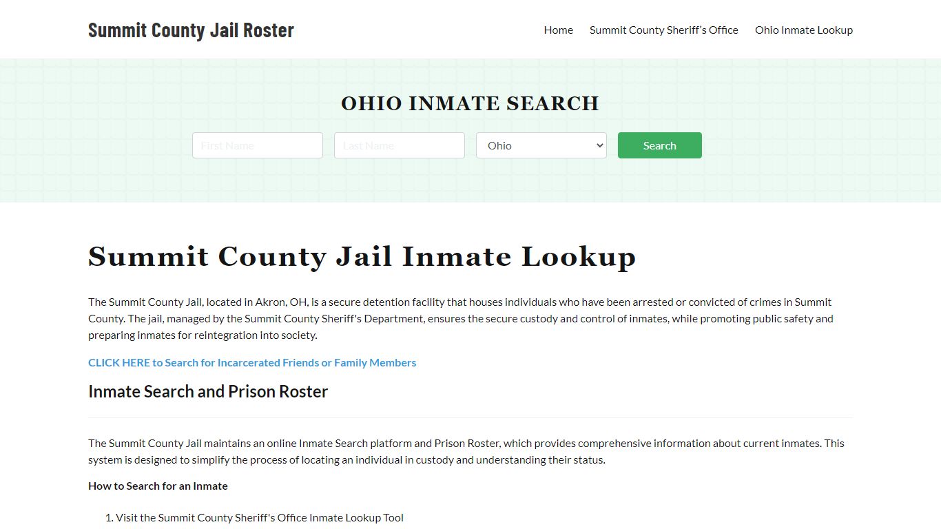 Summit County Jail Roster Lookup, OH, Inmate Search